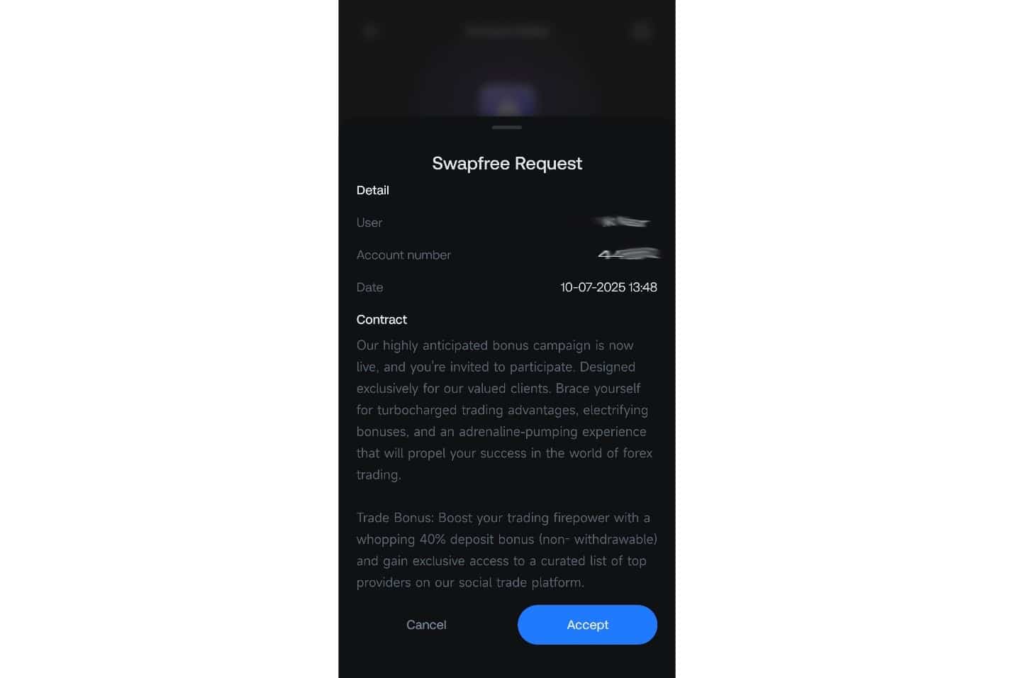 Carefully Read and Accept the Swap-Free Agreement