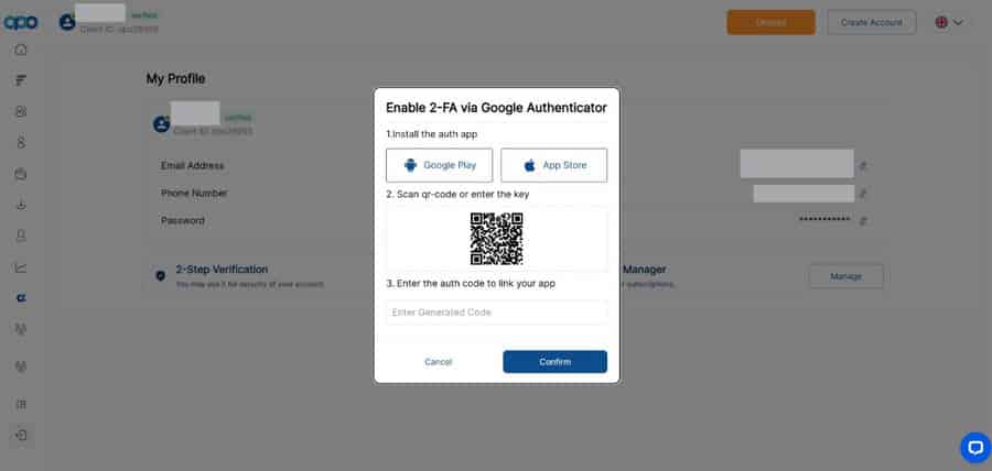 Activate Two-Factor Authentication on Opofinance