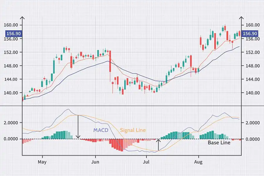 در روش شمارش امواج الیوت با اندیکاتورMACD، از MACD برای شناسایی نقاط برگشت و تایید شمارش امواج استفاده می‌شود.